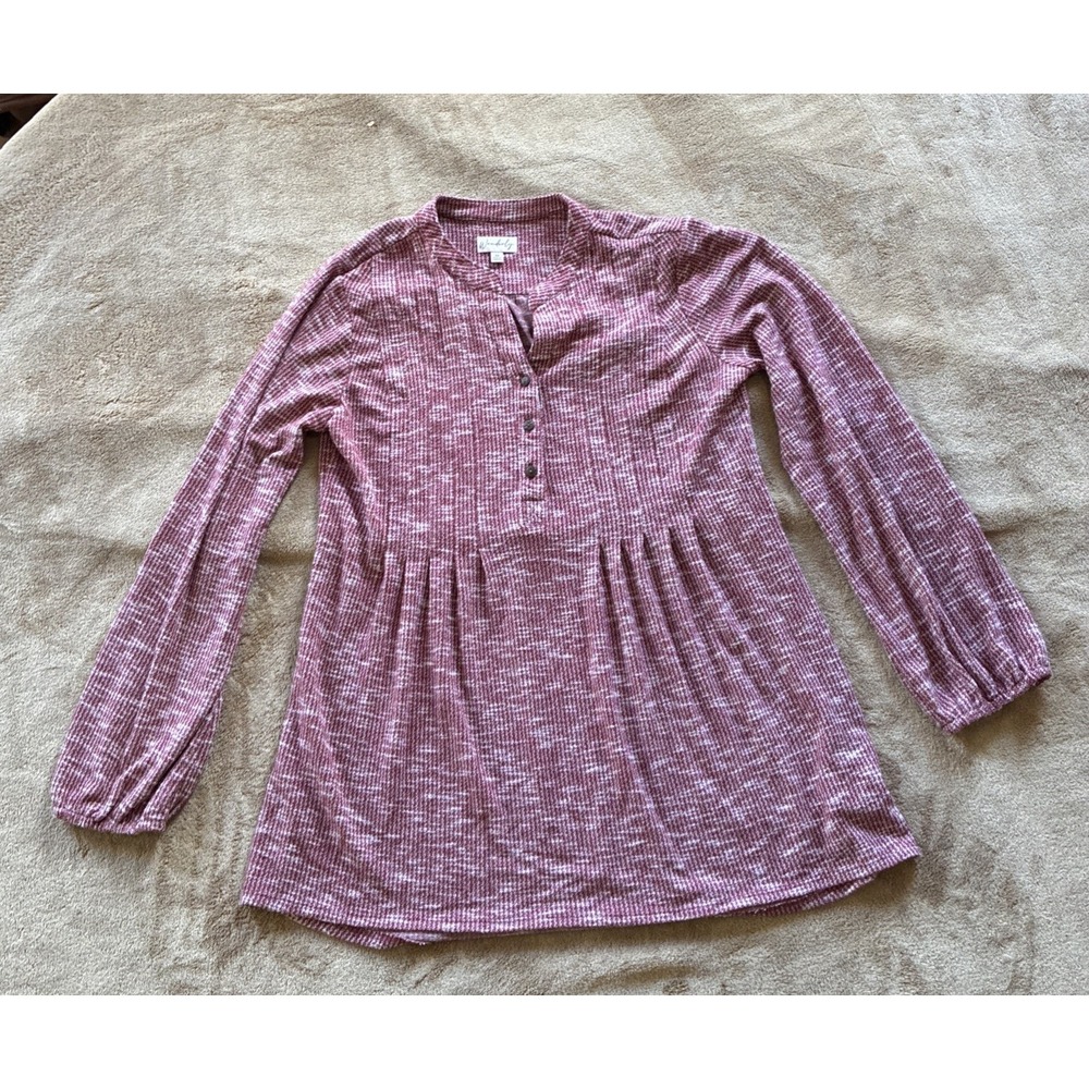 Women's Top Medium Pink Babydoll Henley Tunic Cozy 90s Soft Grunge Vibes Texture